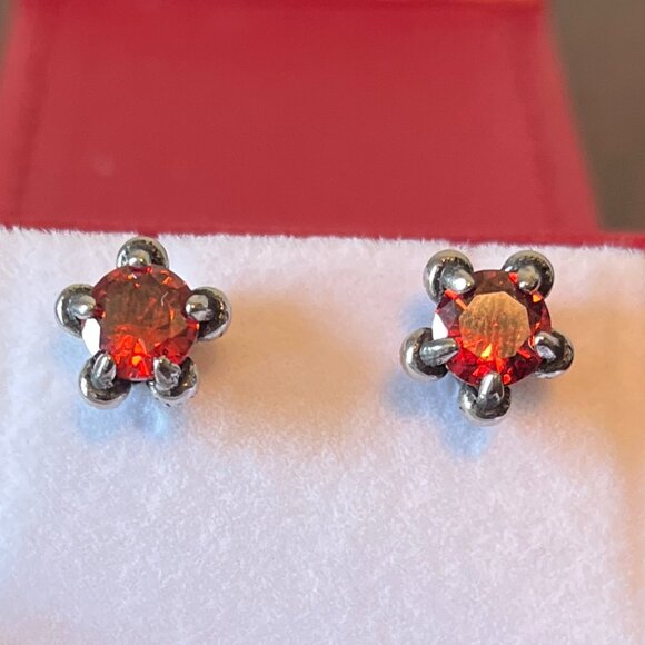 Sterling Silver Dragon Claw Stud Earrings with Red Stones - Picture 2 of 3